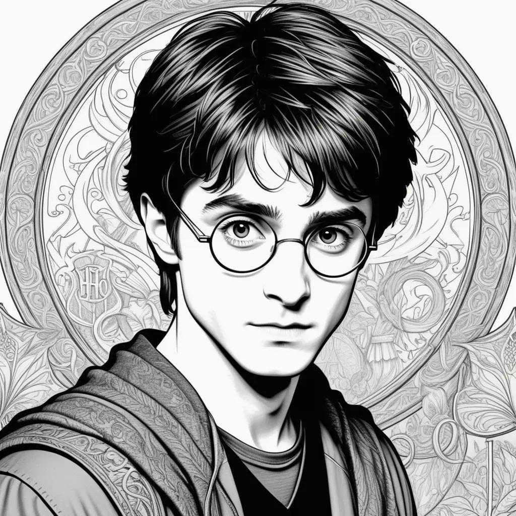 Black and white drawing of Harry Potter