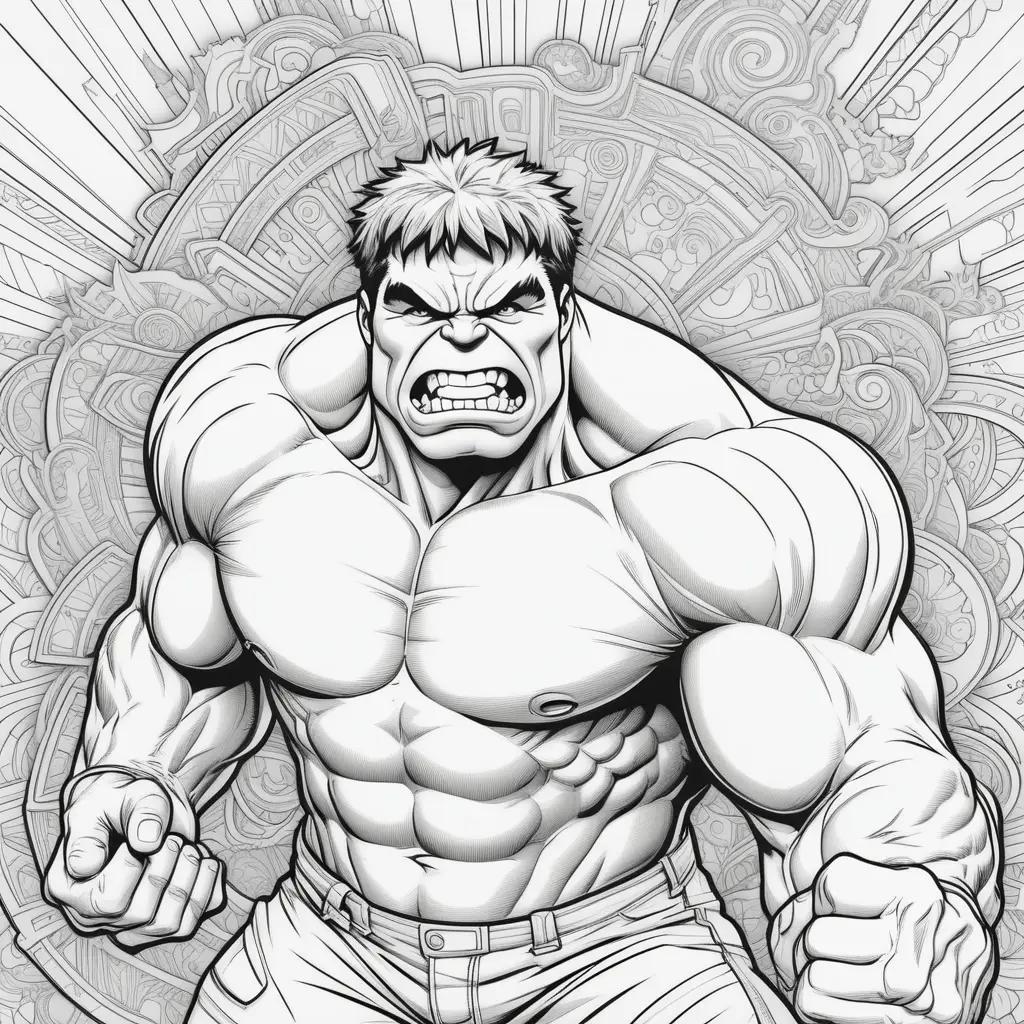 Black and white drawing of Hulk coloring page