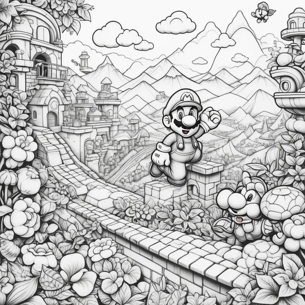 Black and white drawing of Mario and Yoshi