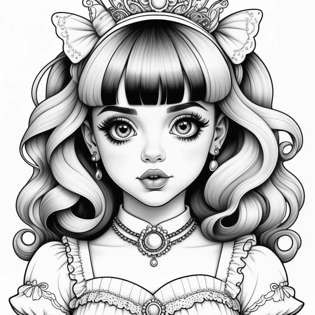 Black and white drawing of Melanie Martinez coloring pages