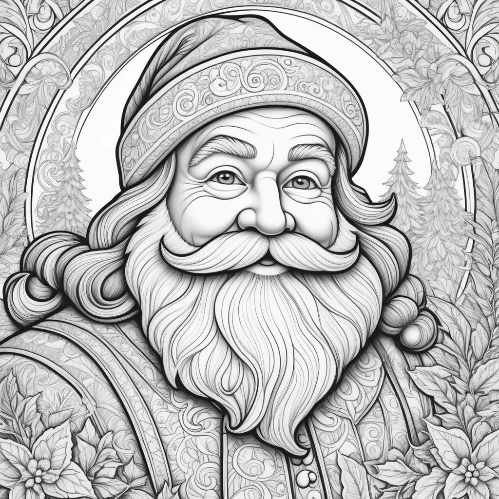 Black and white drawing of Santa Claus