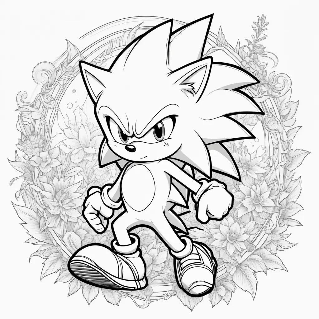 Black and white drawing of Sonic the Hedgehog in a circle