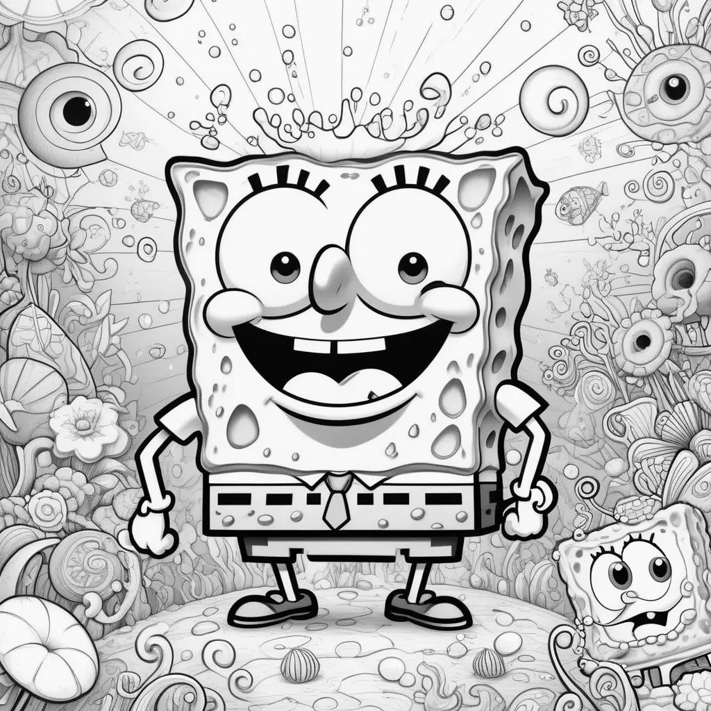 Black and white drawing of Spongebob in a suit