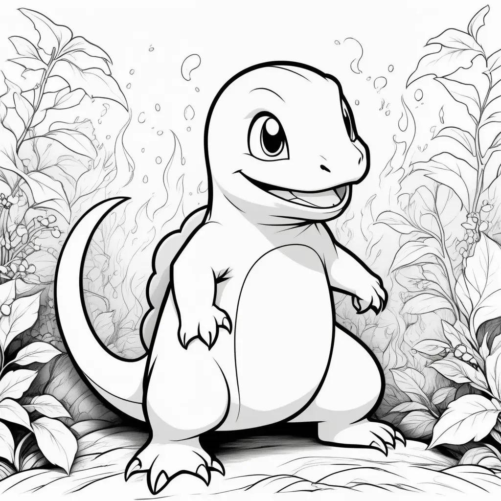 Black and white drawing of a Charmander