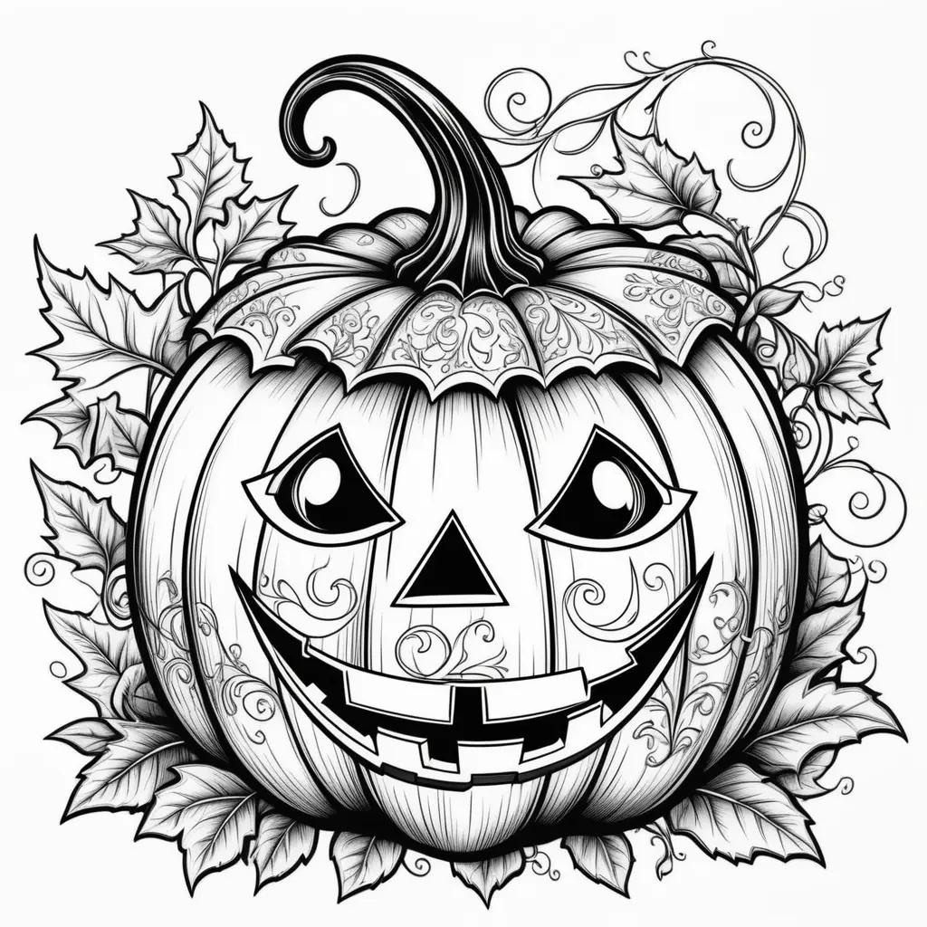 Black and white drawing of a Halloween pumpkin