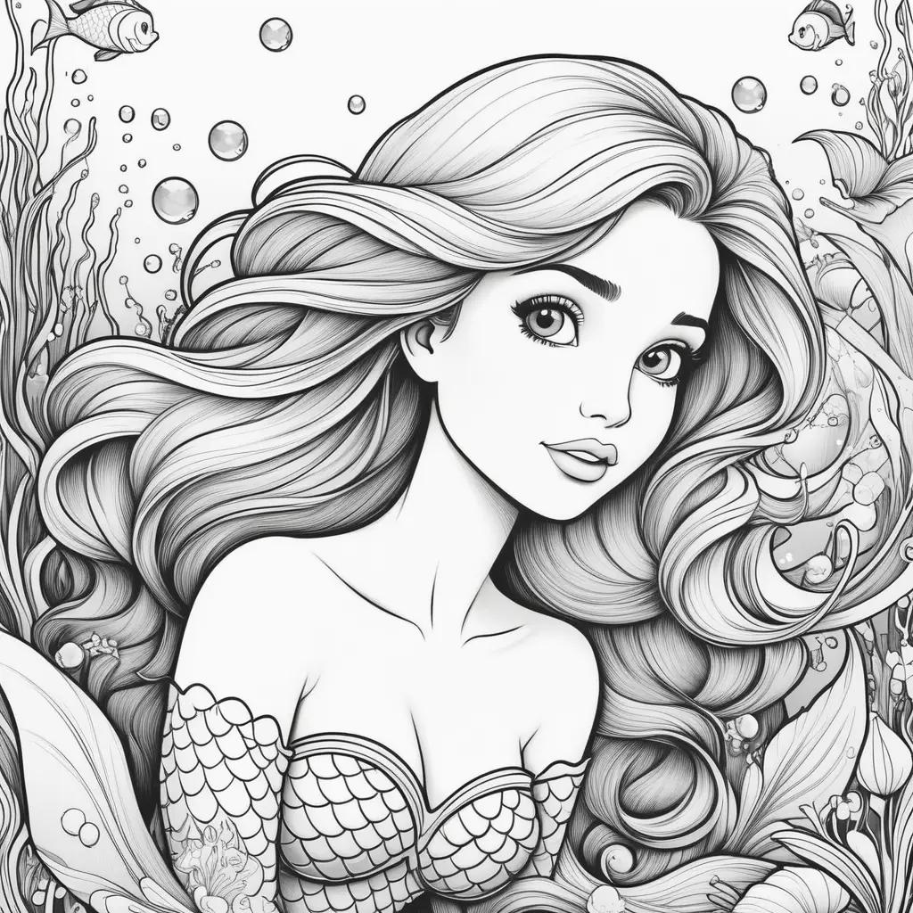 海に浮かぶ人魚姫の白黒画