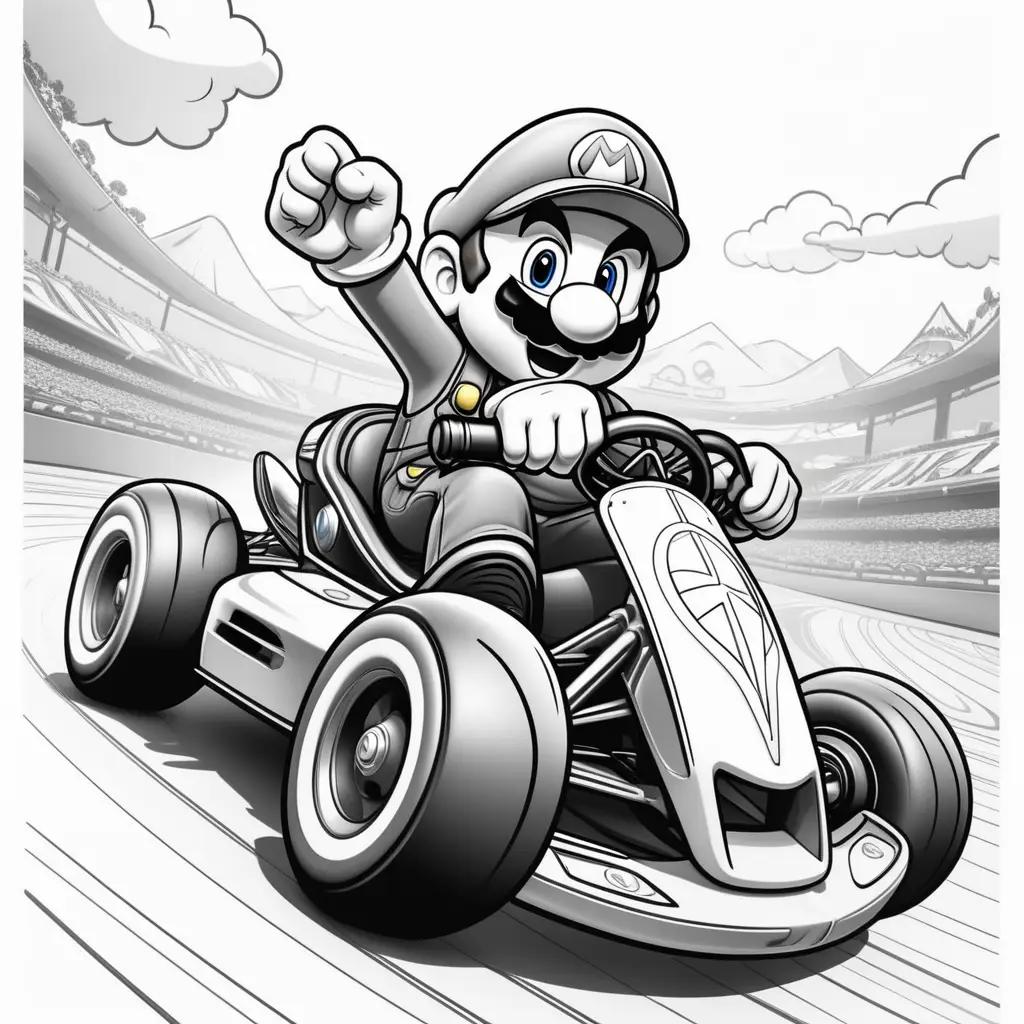 Black and white drawing of a Mario Kart character