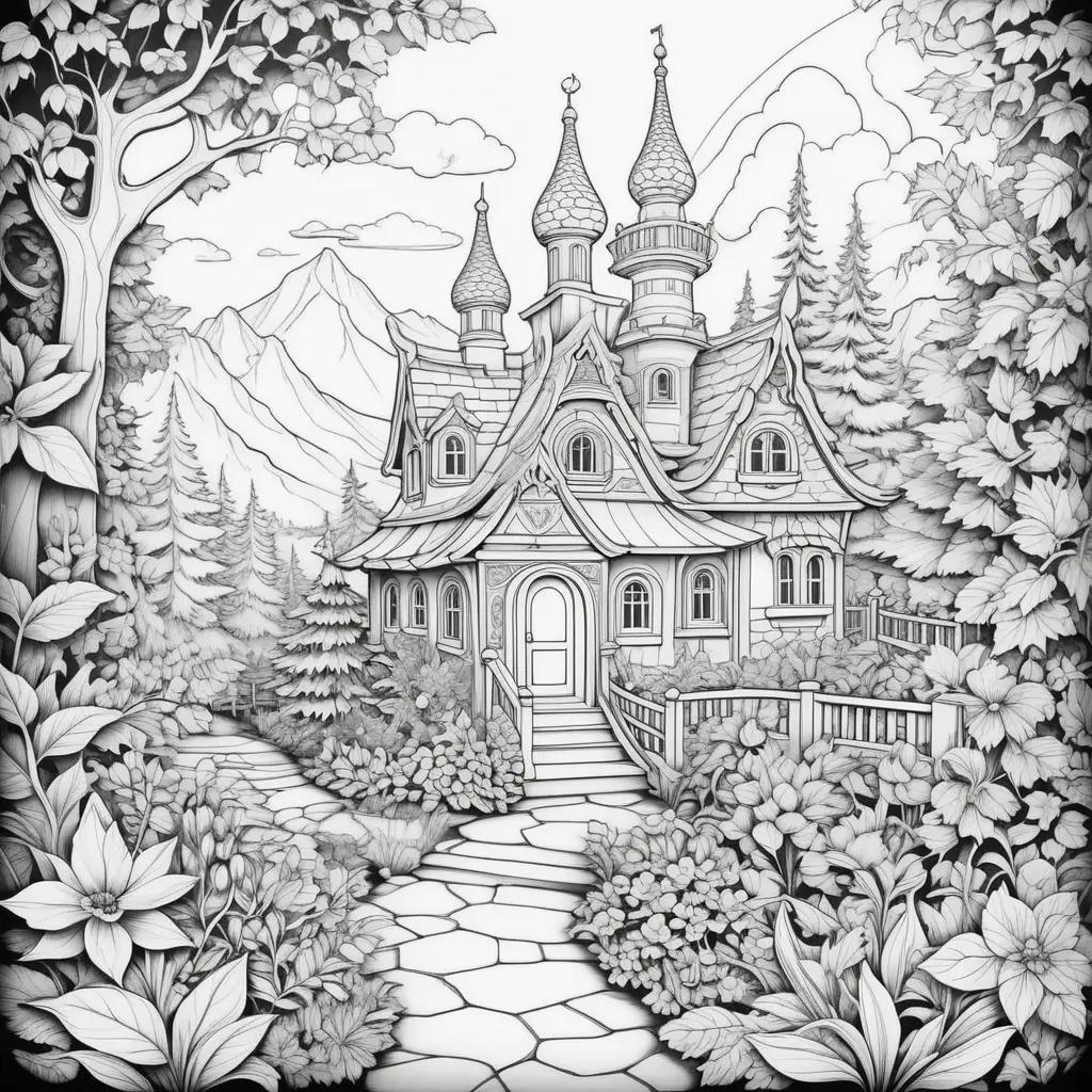 Black and white drawing of a castle with a shadow on the ground