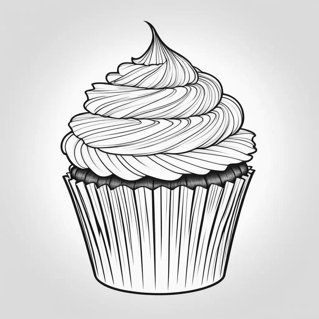 Black and white drawing of a cupcake on a grey background