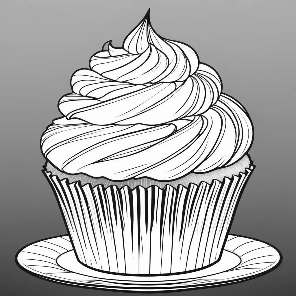 Black and white drawing of a cupcake on a plate