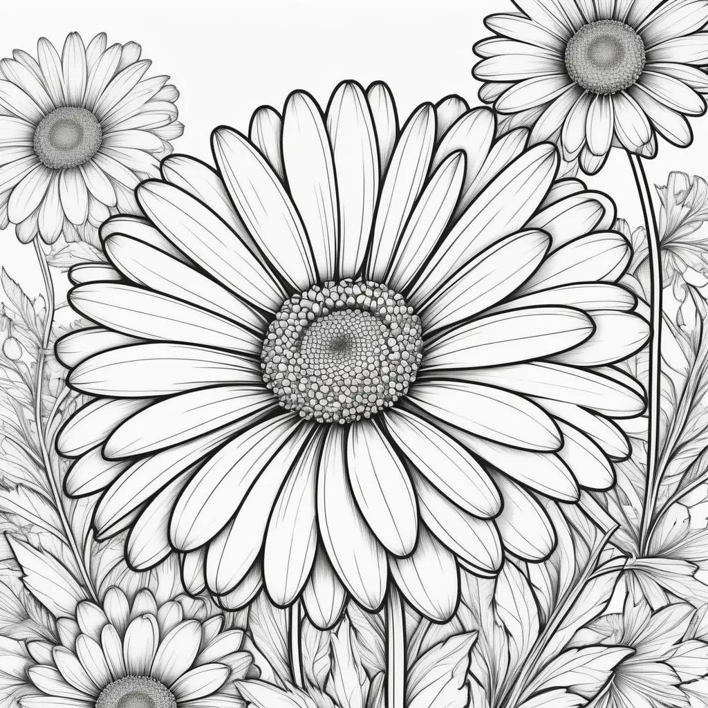 Black and white drawing of a daisy coloring page