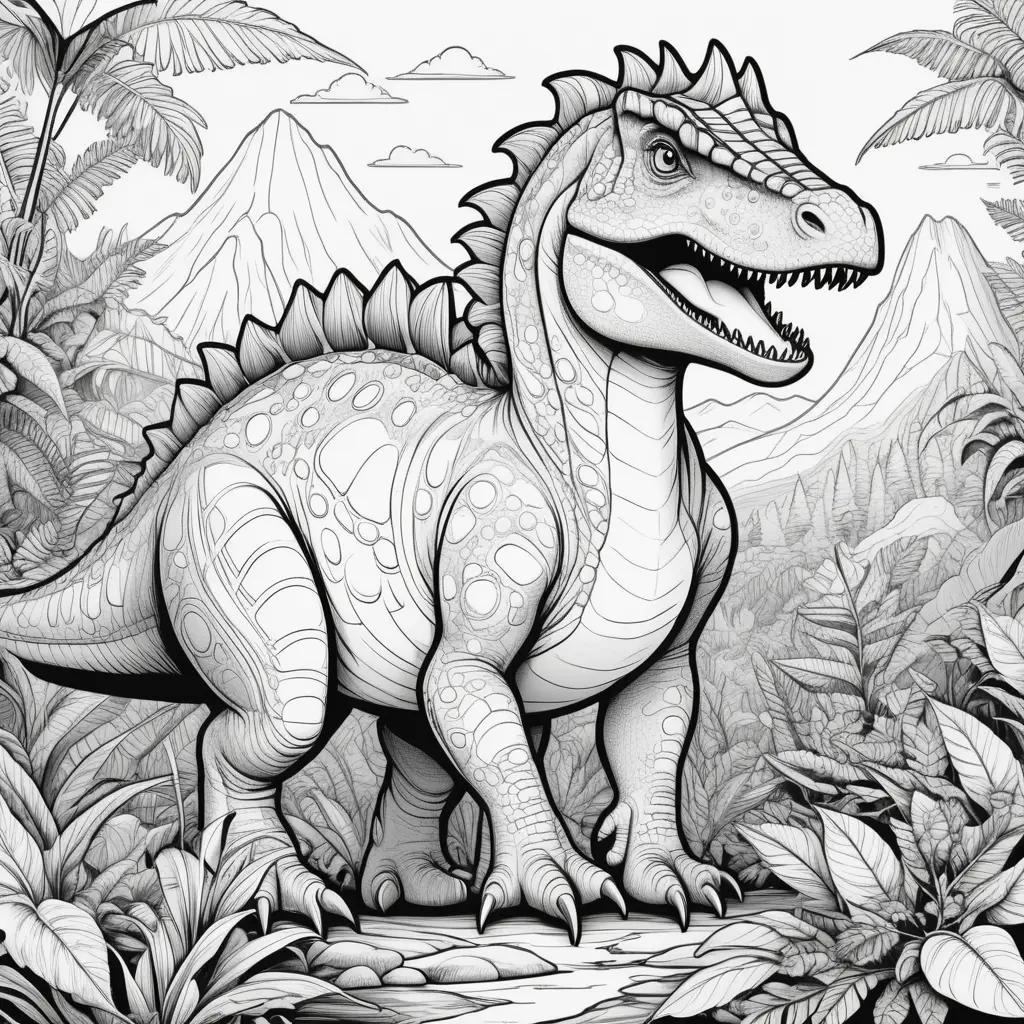 恐竜のカラーページの白黒描画