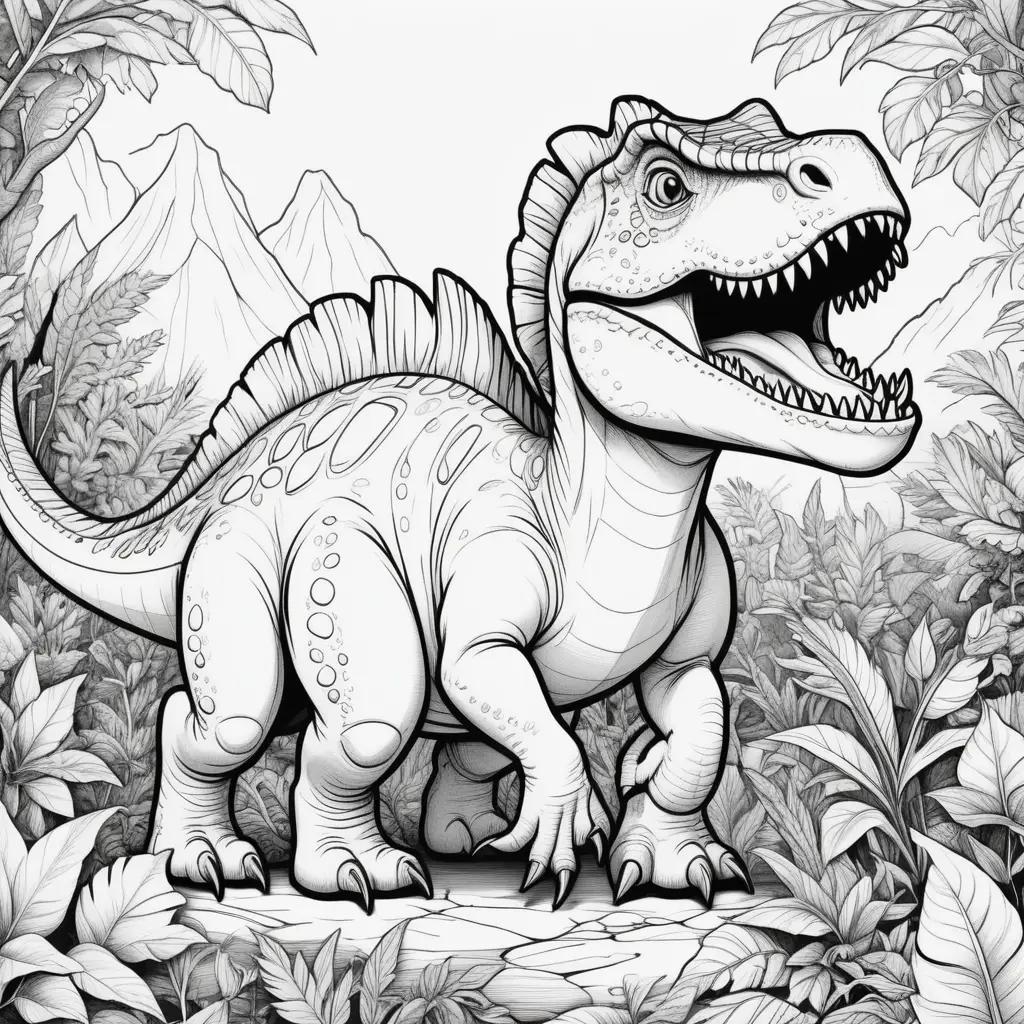 ジャングルのシーンでの恐竜の白黒画