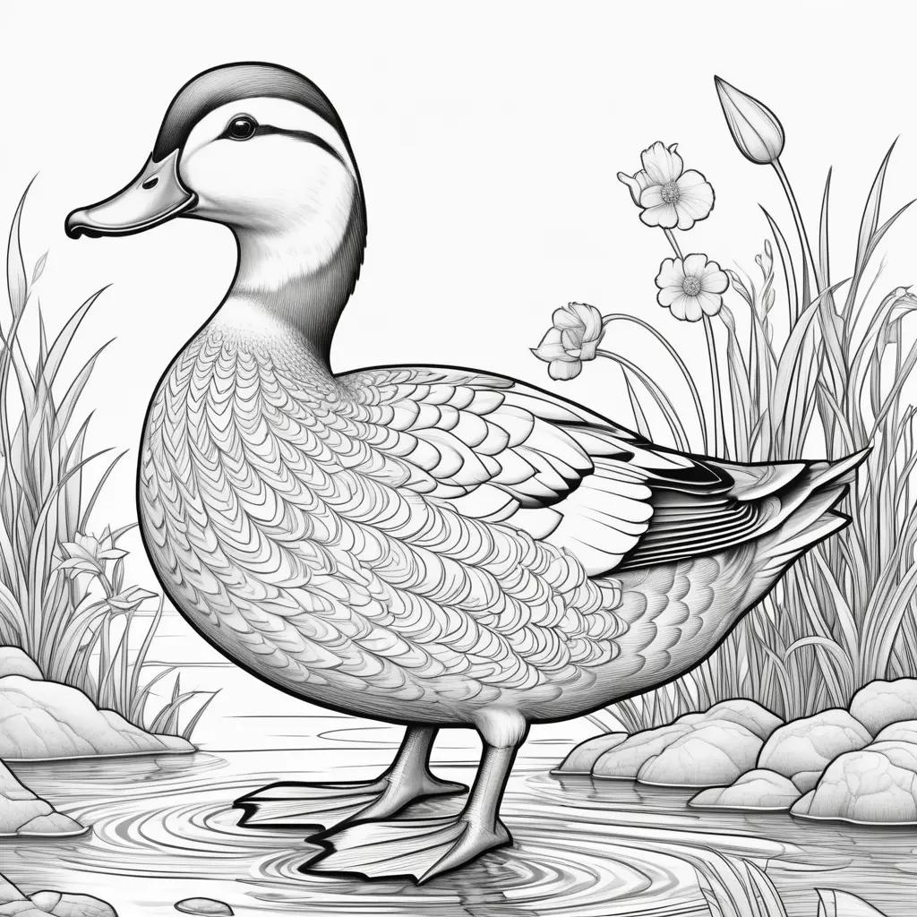 Black and white drawing of a duck coloring pages