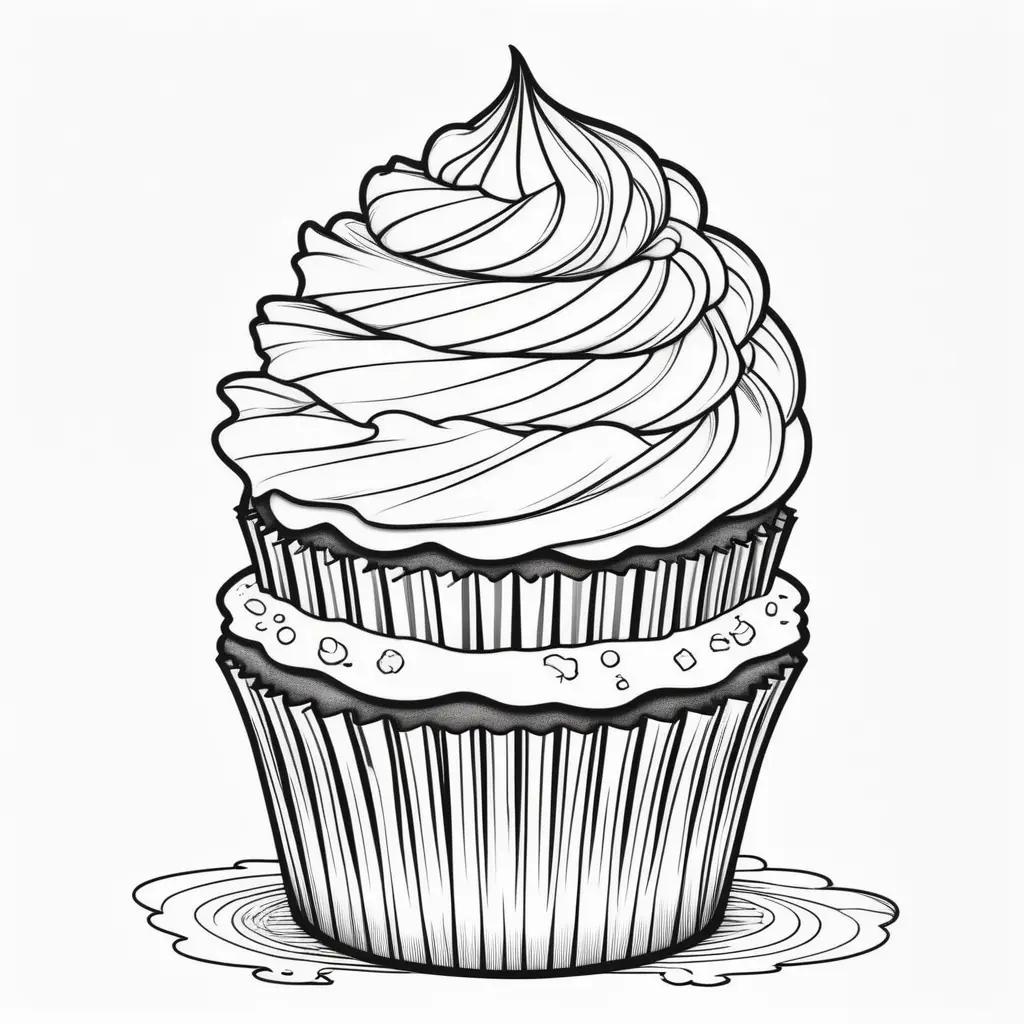 Black and white drawing of a frosted cupcake