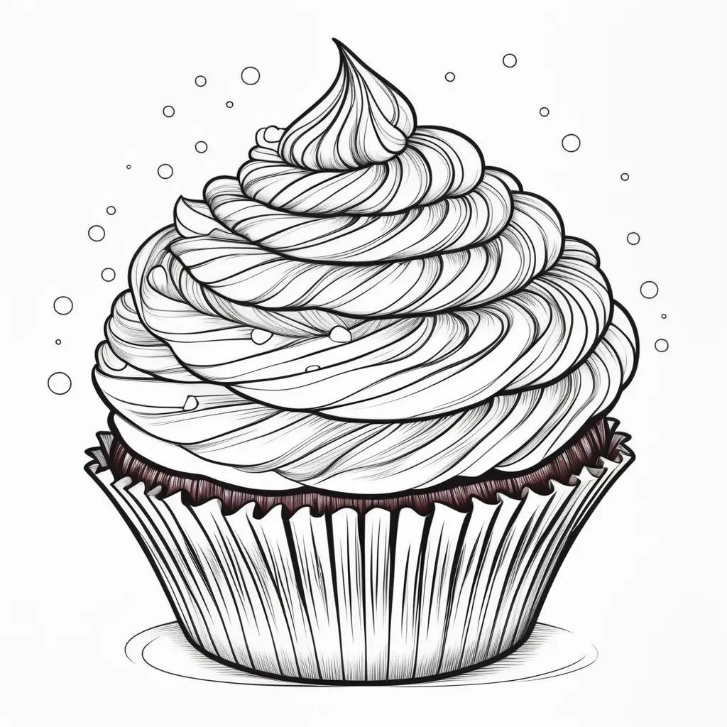 Black and white drawing of a frothy cupcake