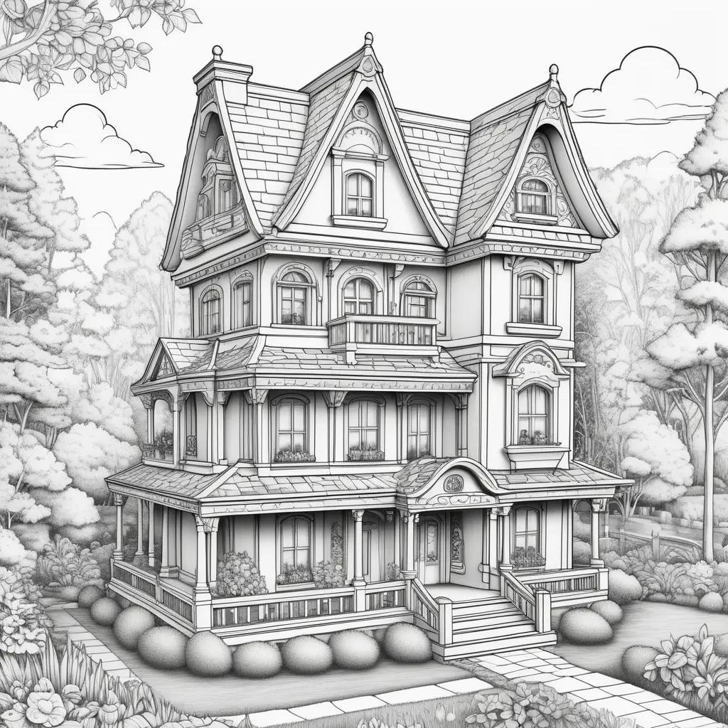 Black and white drawing of a gabby dollhouse