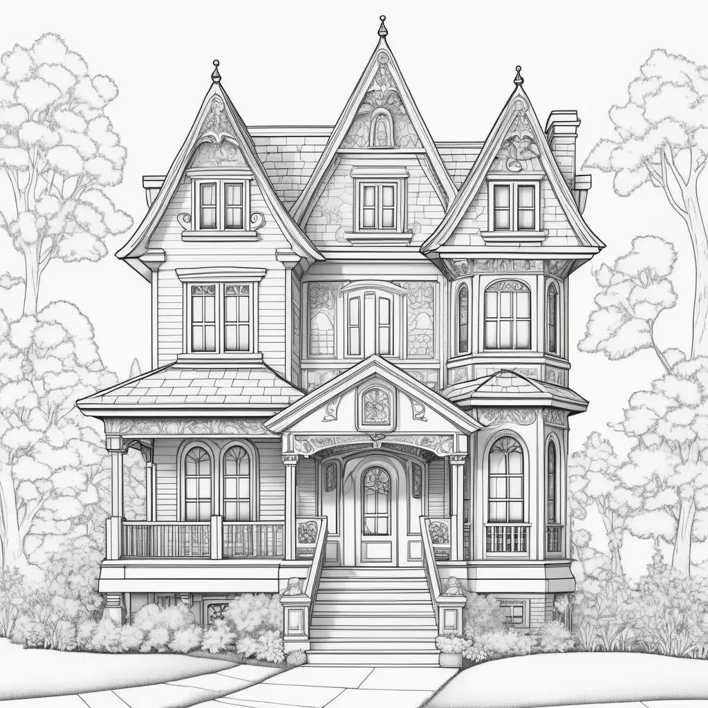 Black and white drawing of a gabby dollhouse