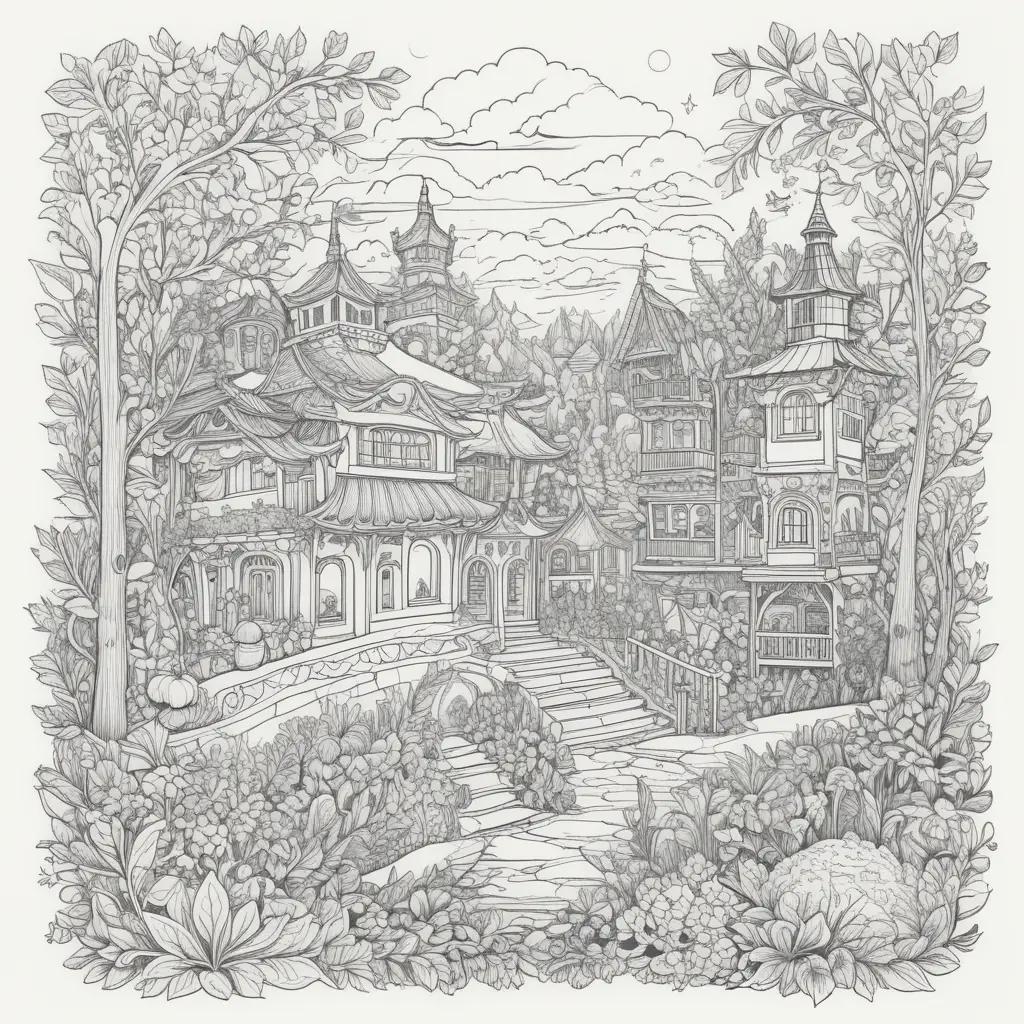 Black and white drawing of a garden in a color printer test page