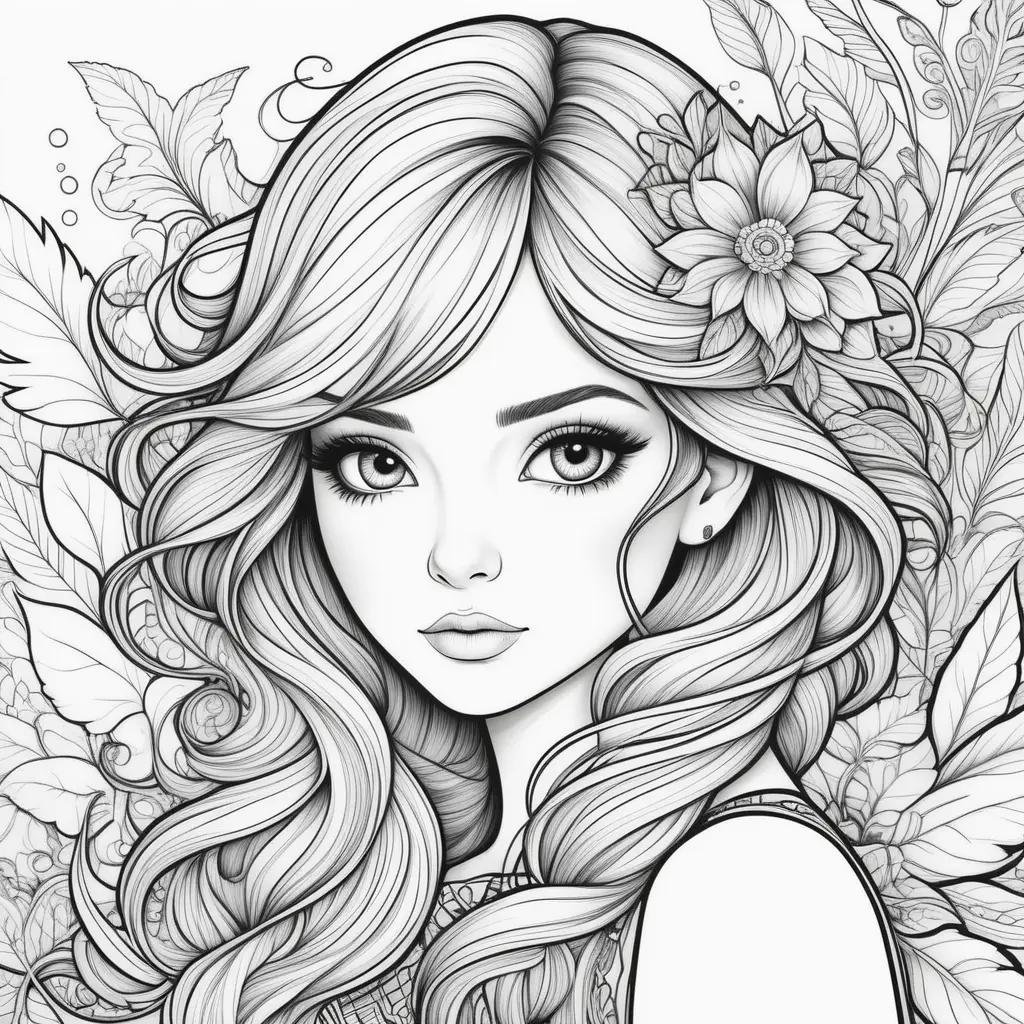 Black and white drawing of a girl with a flower