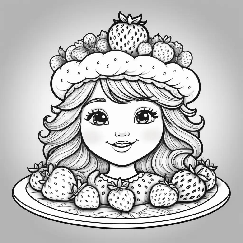 Black and white drawing of a girl with strawberries on her head