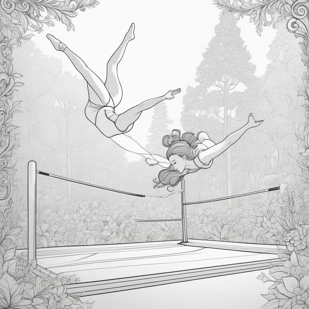 Black and white drawing of a gymnast doing a flip