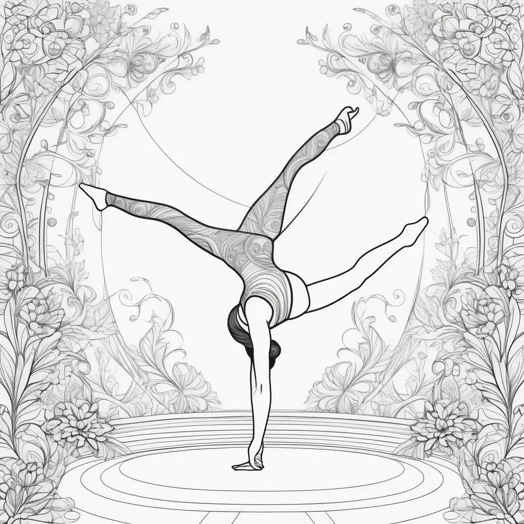 Black and white drawing of a gymnast doing a handstand