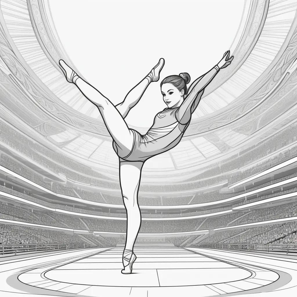 Black and white drawing of a gymnast on a mat