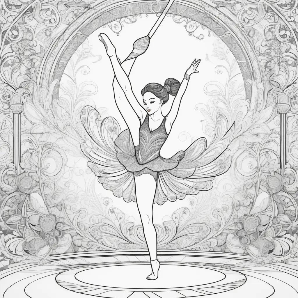 Black and white drawing of a gymnast on a round platform