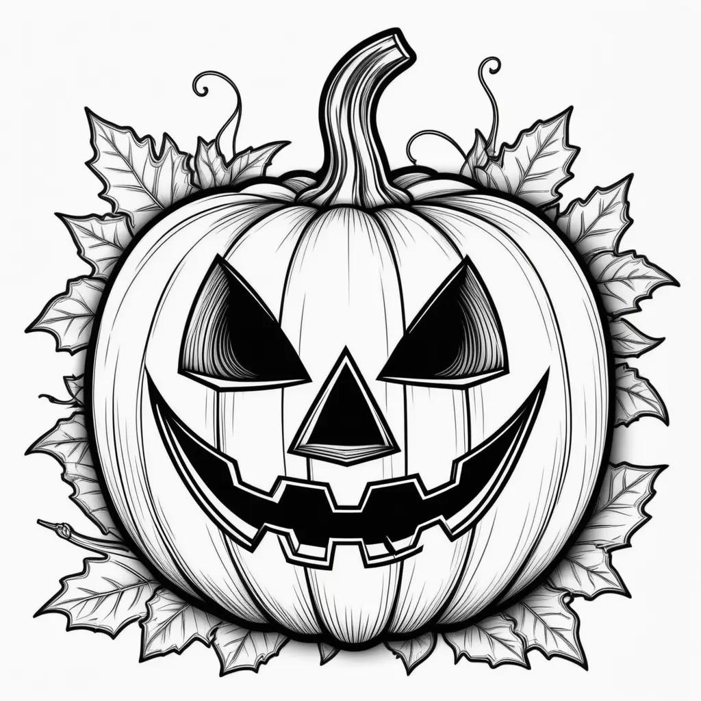 Black and white drawing of a jack o lantern with a smiling face