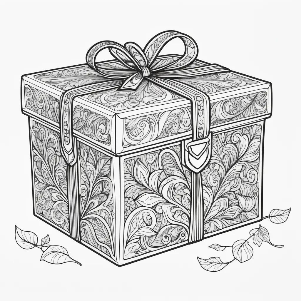 Black and white drawing of a lanky box with a bow