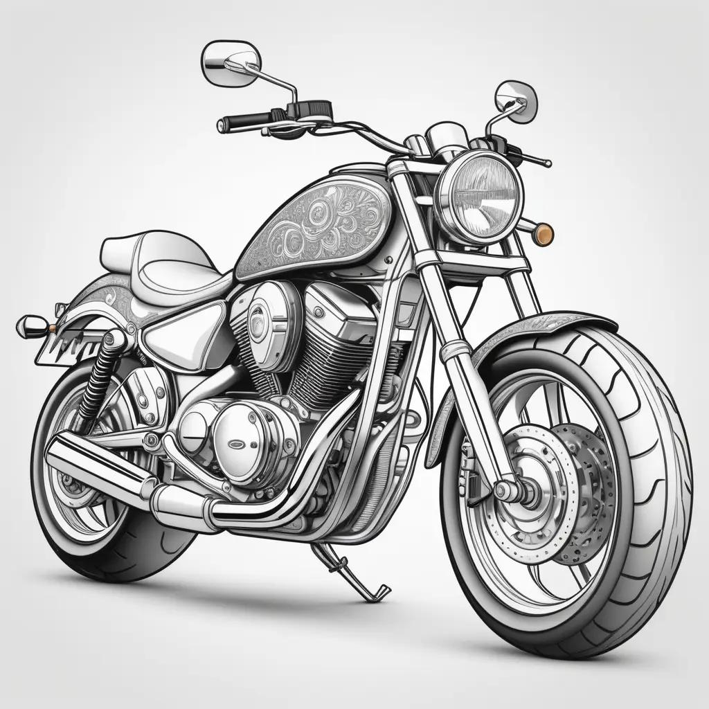 Black and white drawing of a motorcycle on a white background