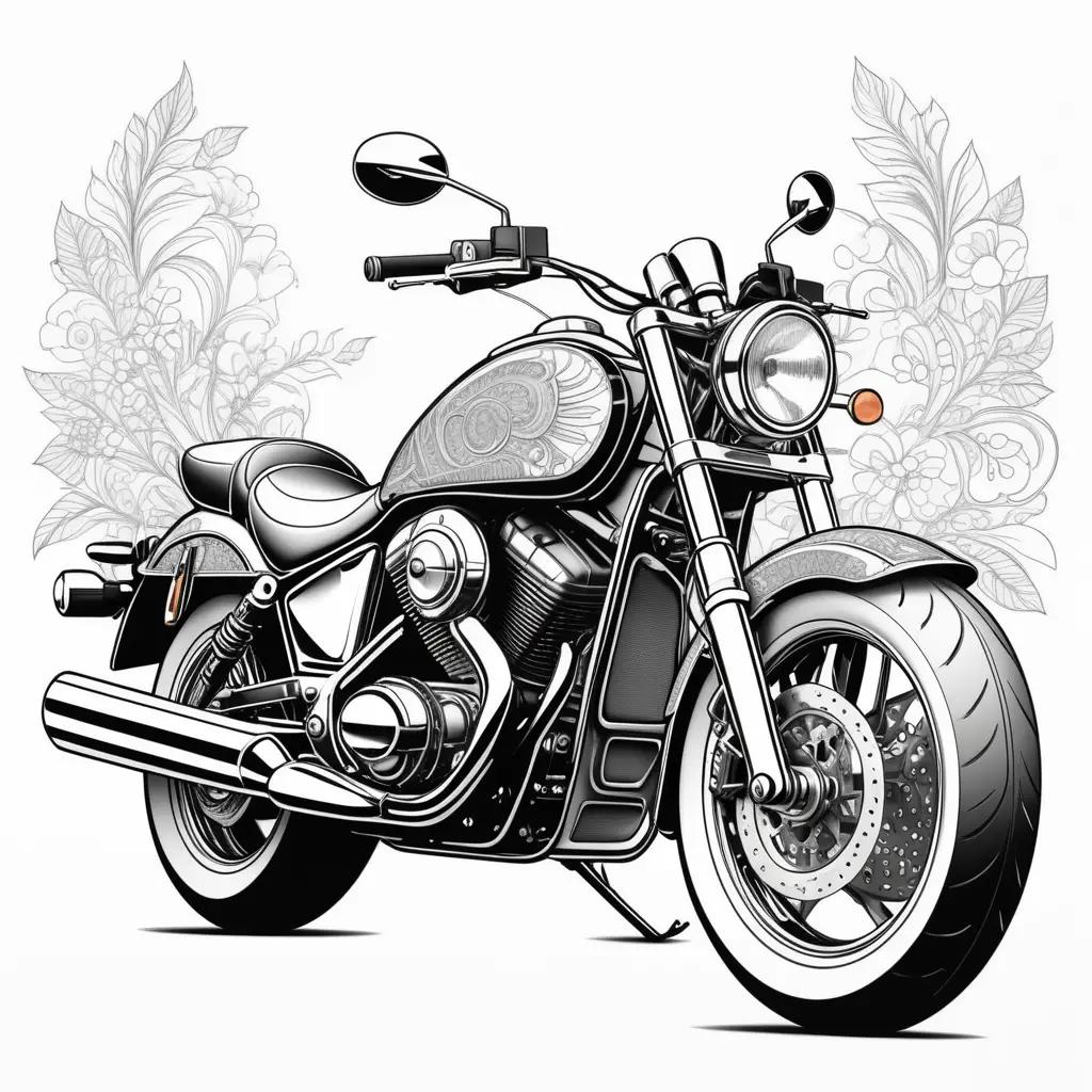 花柄を背景にしたオートバイの白黒画