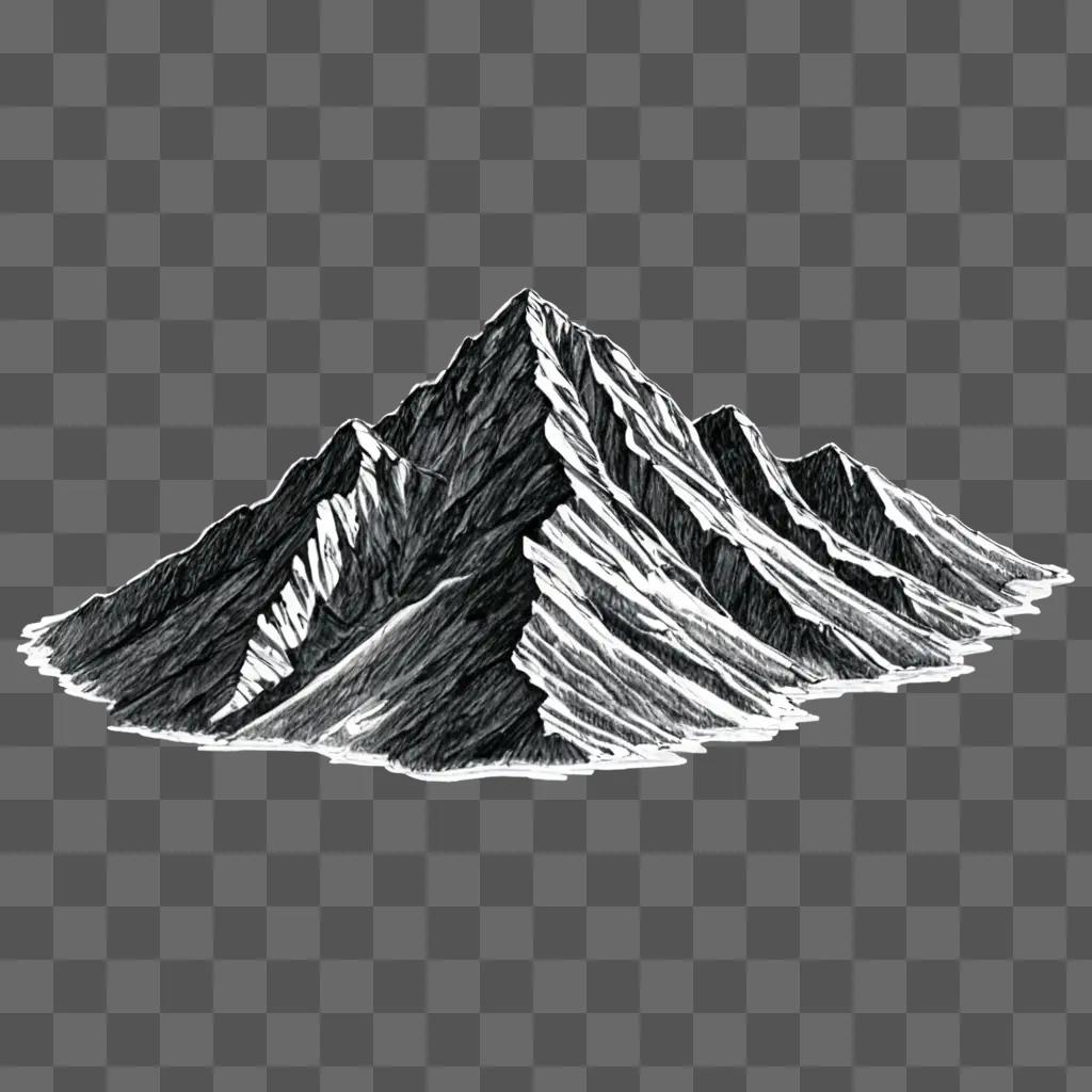 Black and white drawing of a mountain