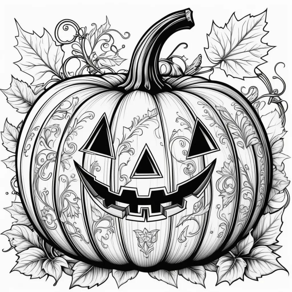 Black and white drawing of a pumpkin coloring page