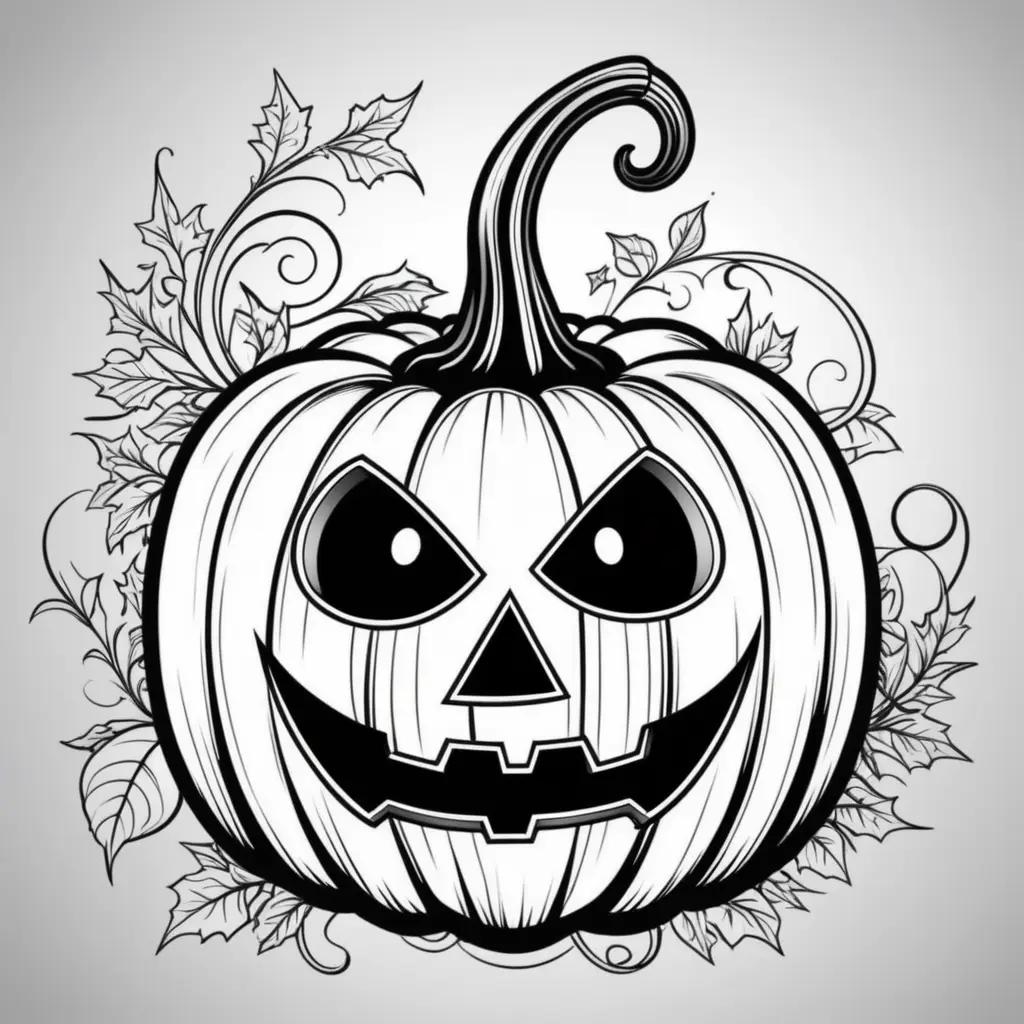 Black and white drawing of a pumpkin on Halloween coloring pages