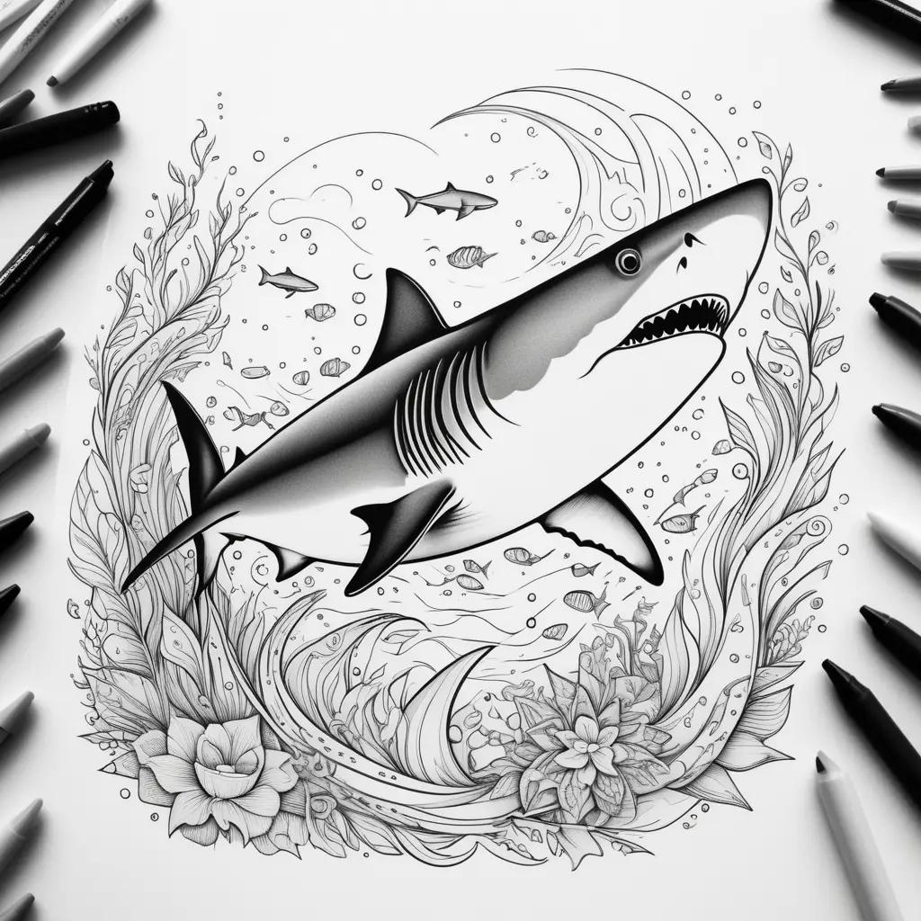色鉛筆でサメの白黒画