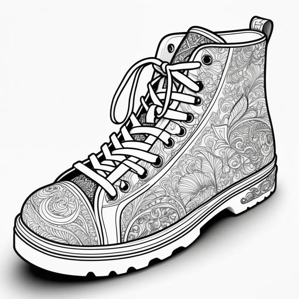 Black and white drawing of a shoe coloring page