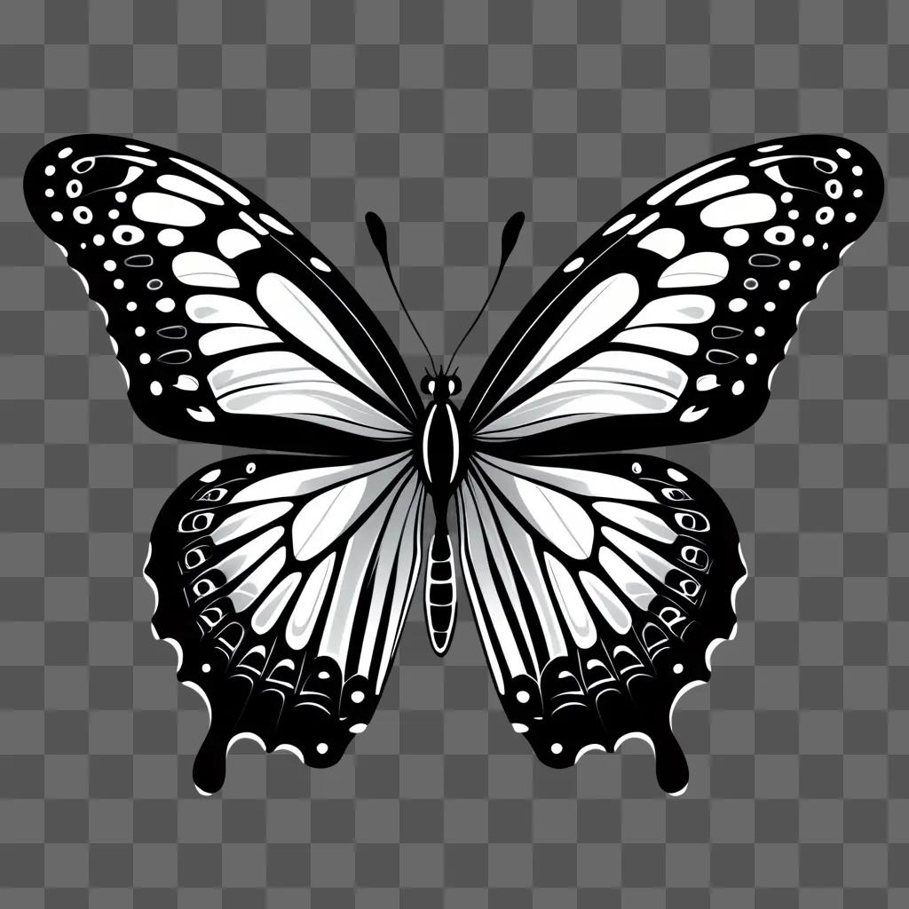 Black and white drawing of a simple butterfly