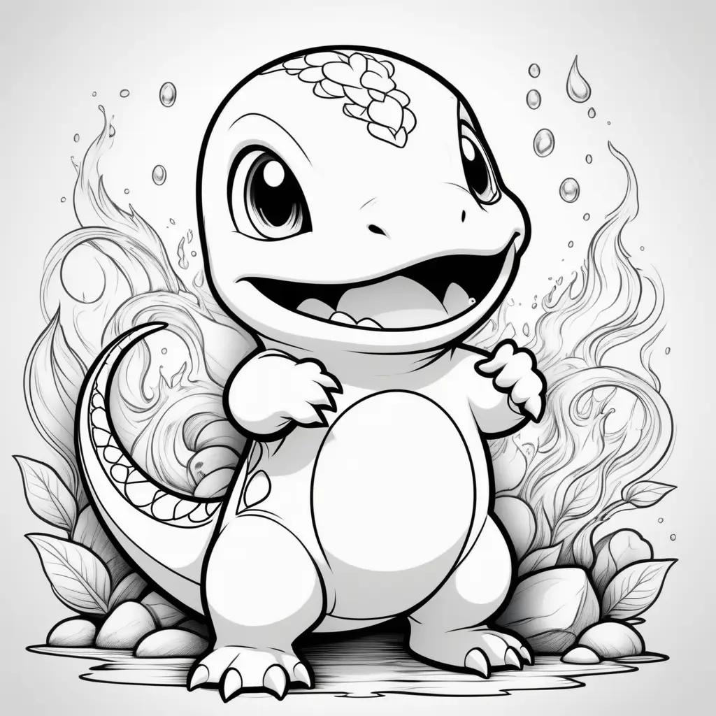 Black and white drawing of a small charmander