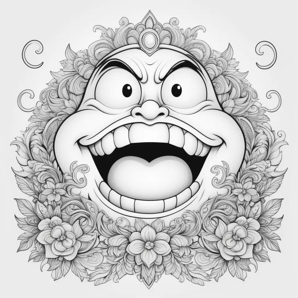 Black and white drawing of a smiling grimace