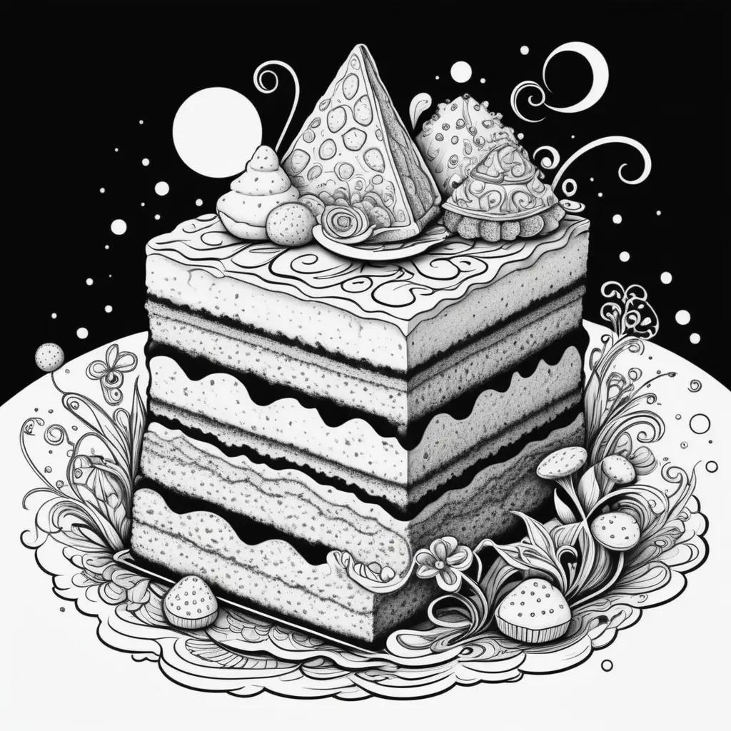 Black and white drawing of a sponge cake