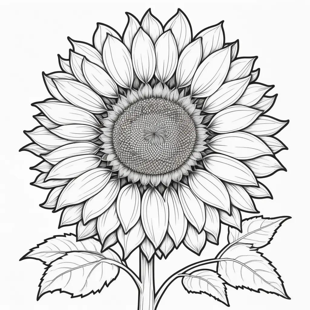 Black and white drawing of a sunflower