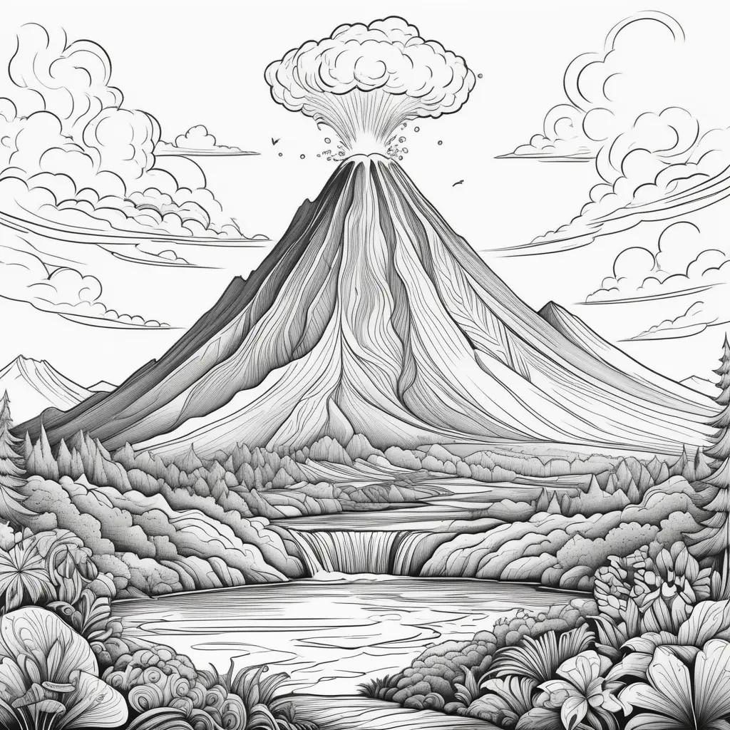 荒野の火山の白黒画