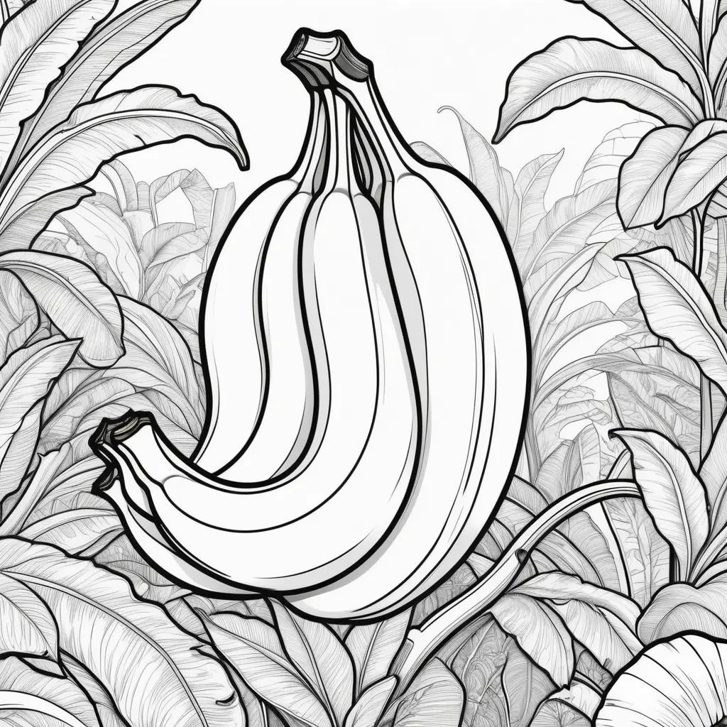 Black and white drawing of bananas in a plant