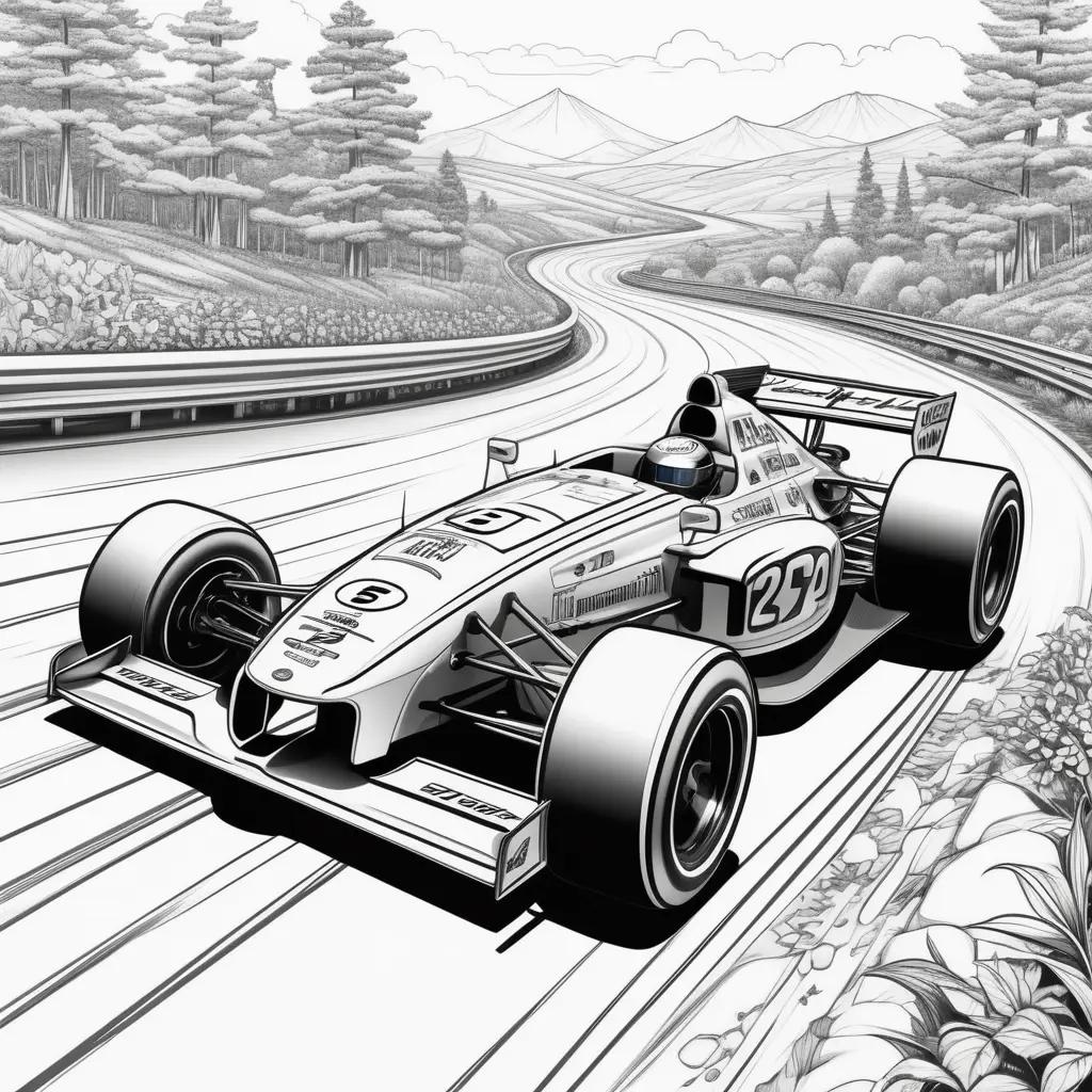 Black and white drawing of car race on road