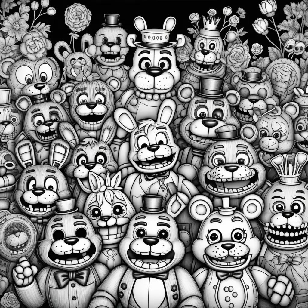 Black and white drawing of cartoon animals