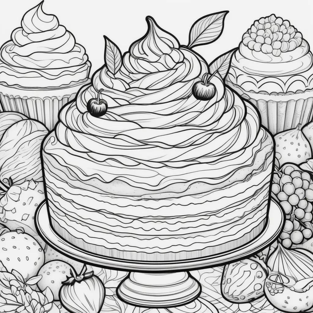 Black and white drawing of dessert coloring pages