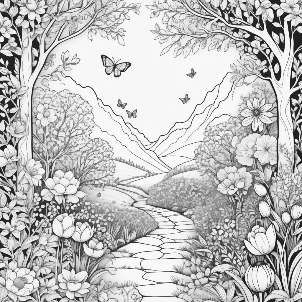 花と蝶の白黒画