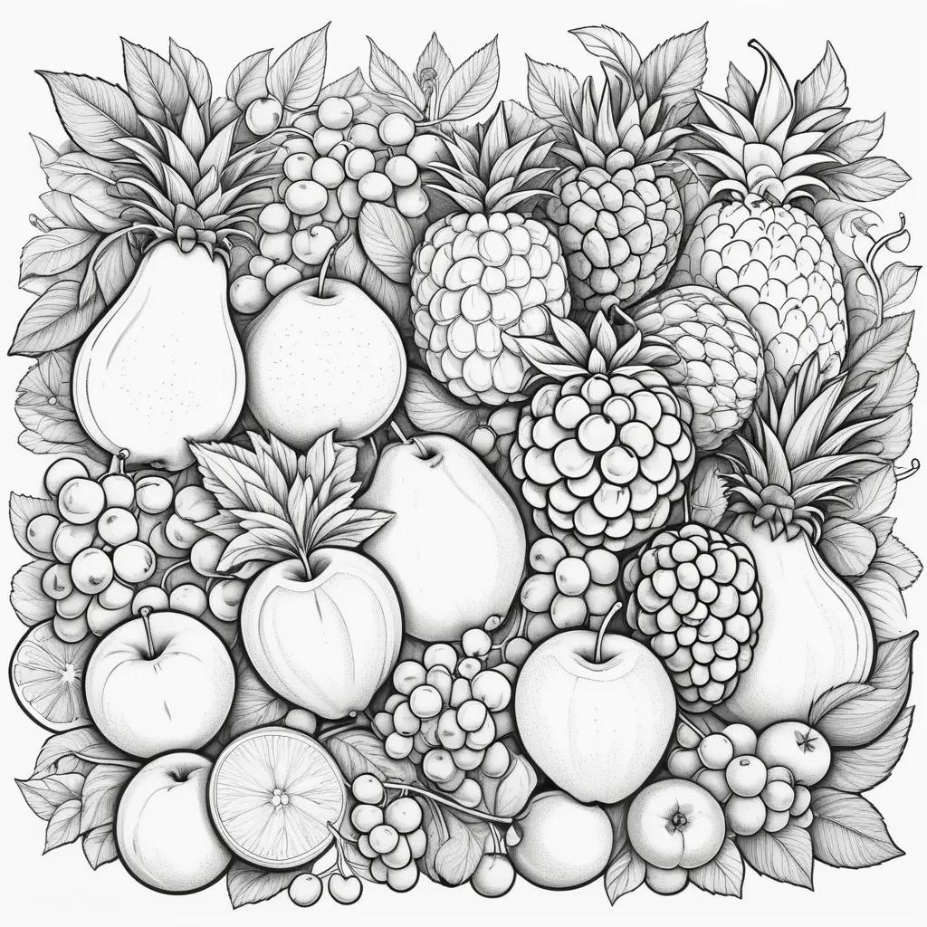 Black and white drawing of fruit coloring pages